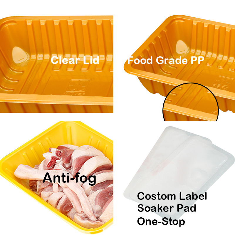 Plateau &eacute;pais jetable PP serrure rectangulaire bo&icirc;te fra&icirc;che carte bo&icirc;te d'emballage poulet frais et canard bo&icirc;te d'emballage frais
